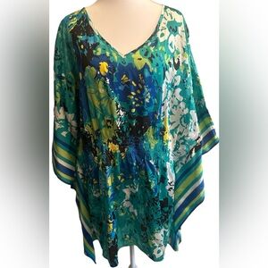Lane Bryant Abstract Floral Print, V-Neckline Kaftan-Style Tunic, Plus Sz 18-20